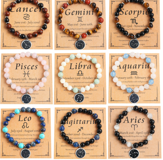 Twelve Constellation Stainless Steel Beaded Bracelet