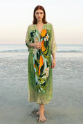 Fleur & Fruit Vintage Long Kimono - Green & Orange