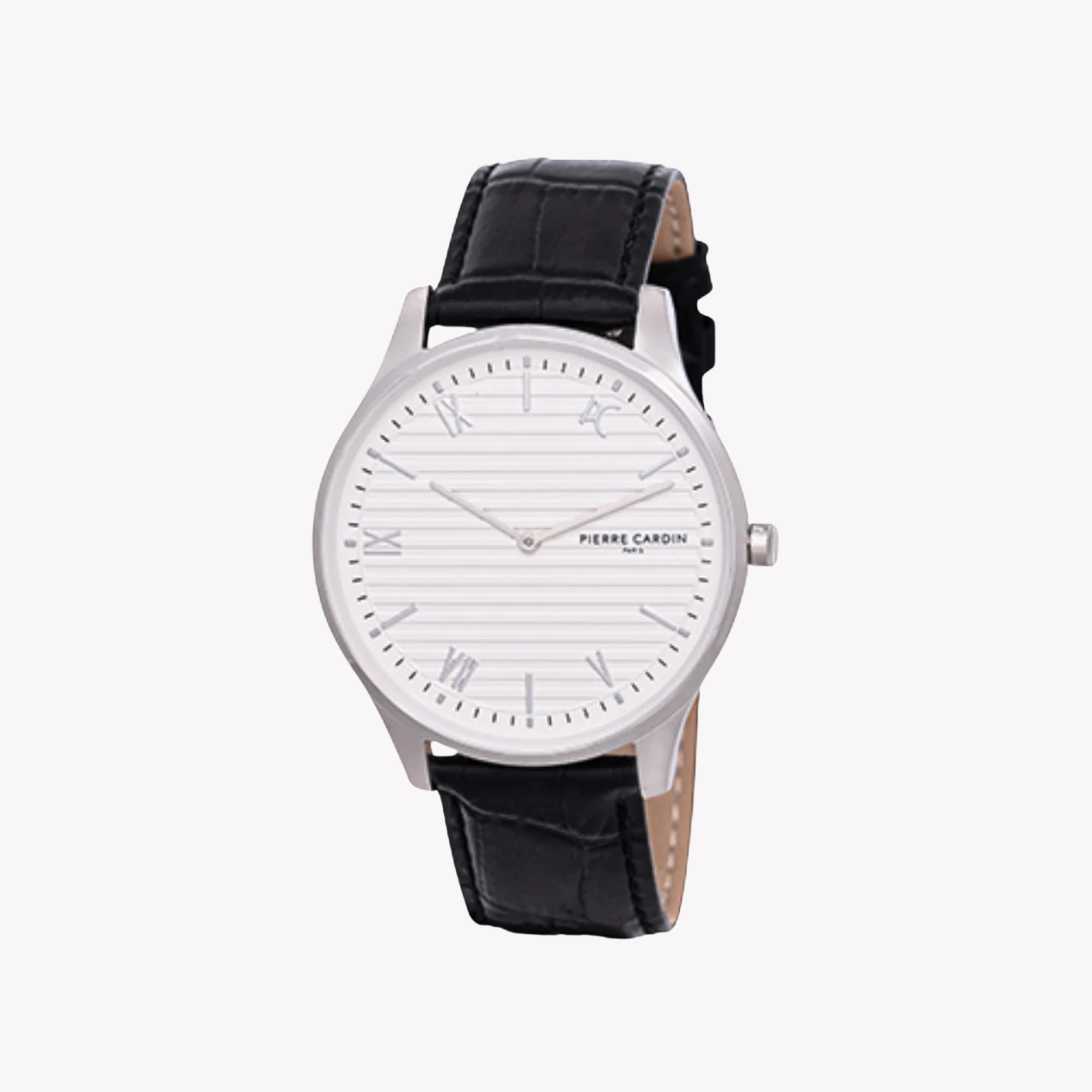 Pierre Cardin Men's Silver Metal Watch, Black Leather Band | Cba.4016