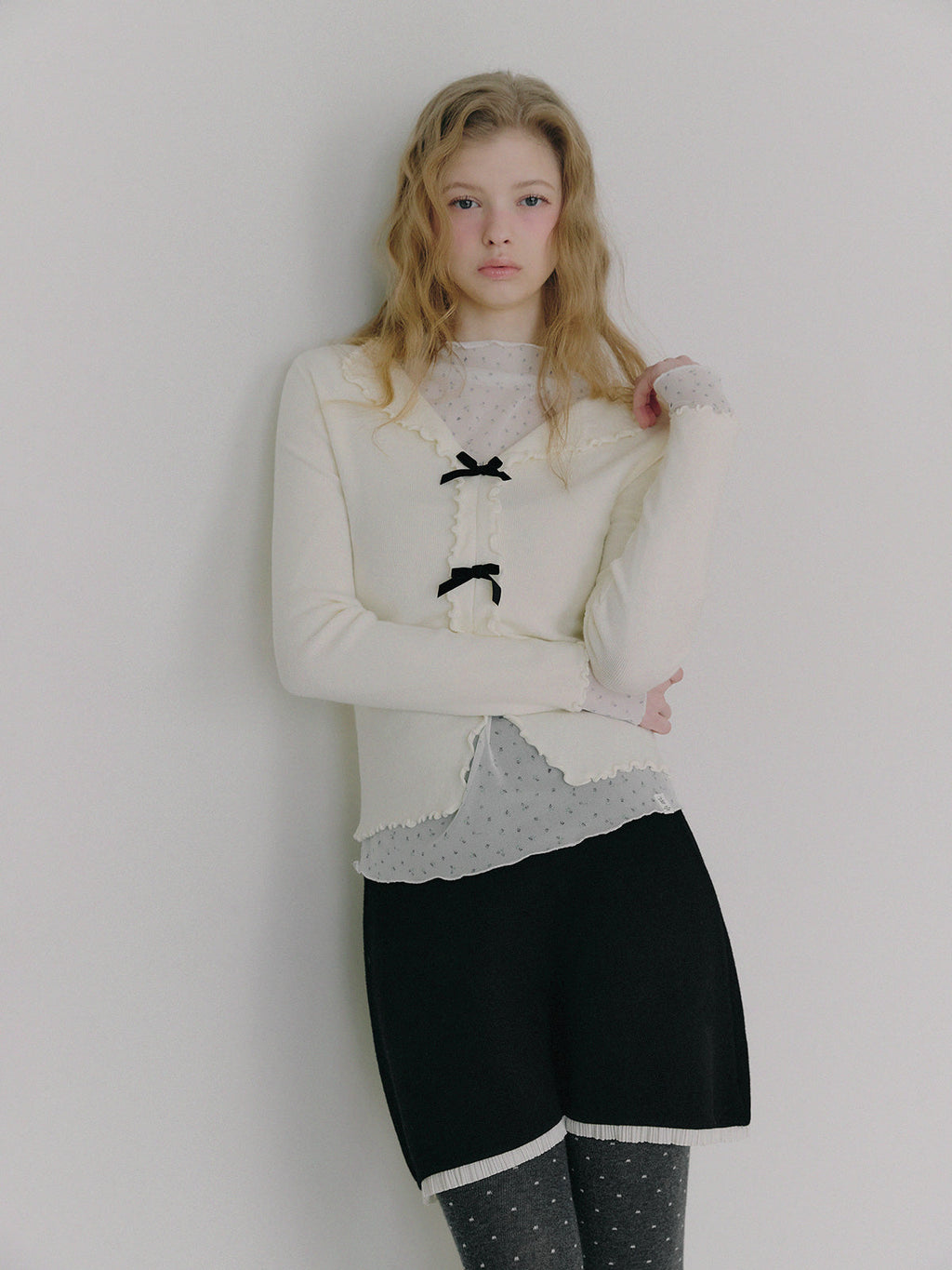 [TWEE] Newb Ribbon Frill Knit Top