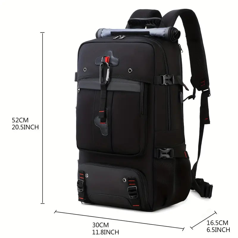 50L Large Capacity Waterproof Hiking Backpack with Shoe Compartment - Black