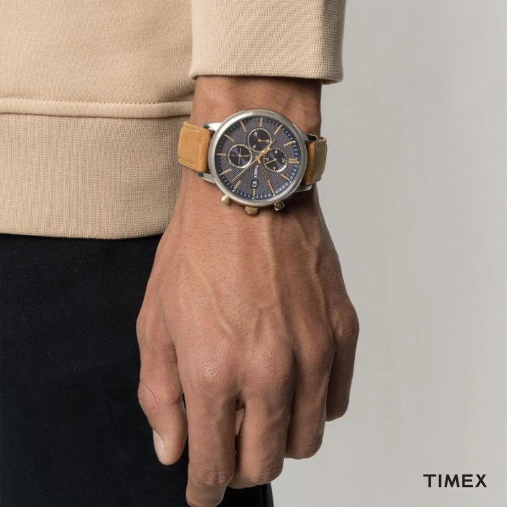 Timex Men's Brass Watch, Blue Dial & Tan Leather | Tw2u39000