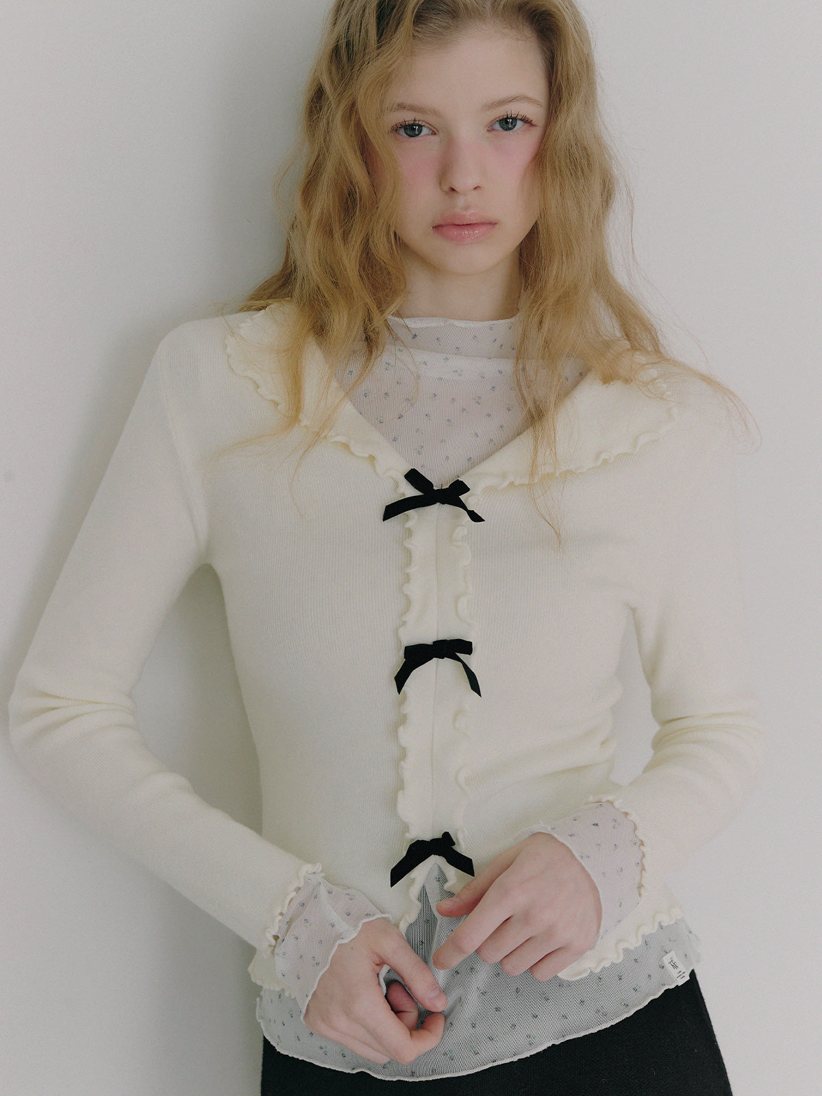 [TWEE] Newb Ribbon Frill Knit Top