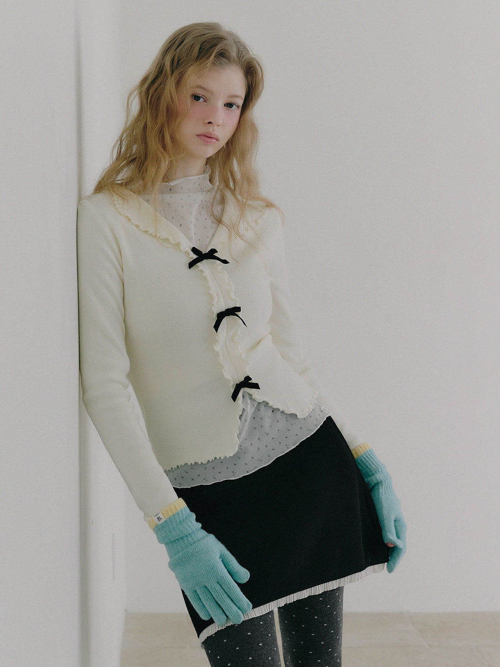 [TWEE] Newb Ribbon Frill Knit Top