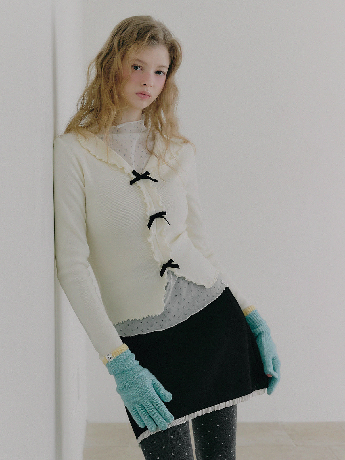 [TWEE] Newb Ribbon Frill Knit Top