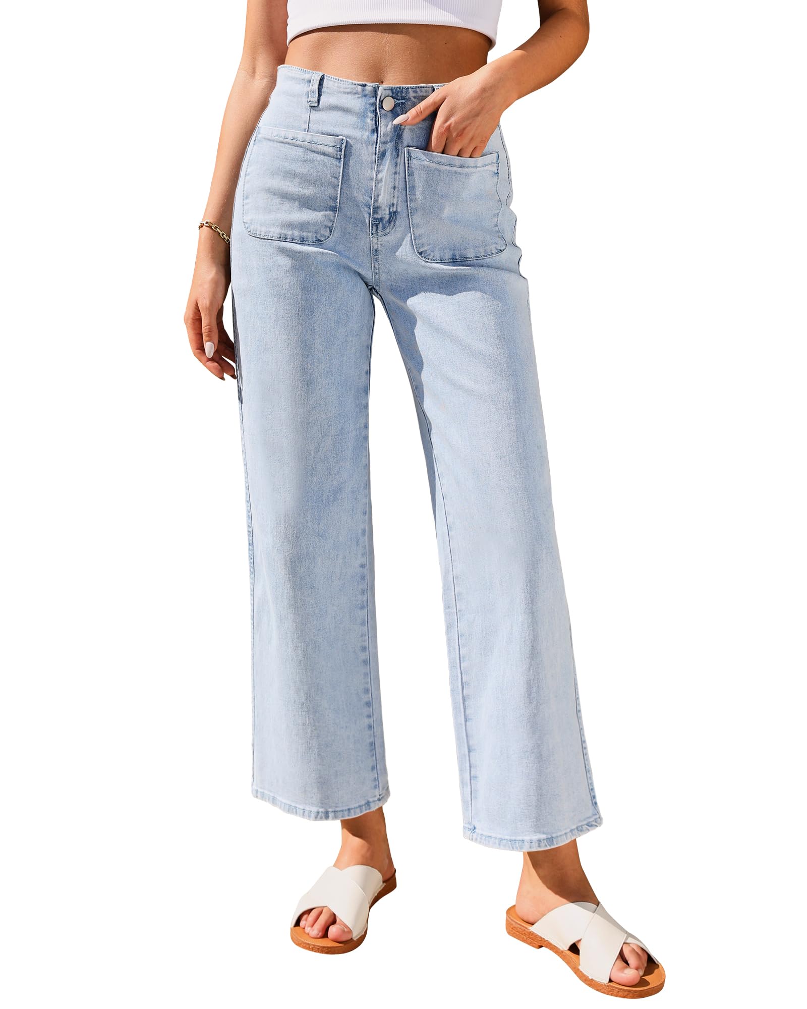 GRAPENT Wide Leg Trouser Pants for Women Baggy Pants Women Wide Leg Trousers Business Casual Clothes for Women High Waist Wide Leg Pants for Women Color Vintage Light Wash Size M Medium Size 8 Size 10
