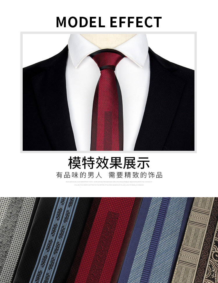 Casual Tie Men's Korean-style Narrow 6cm Black Red Positioning Stripe Men's Business Dress Professional Small Tie