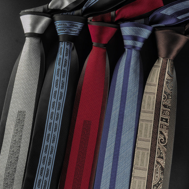 Casual Tie Men's Korean-style Narrow 6cm Black Red Positioning Stripe Men's Business Dress Professional Small Tie