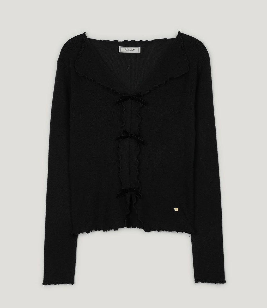 [TWEE] Newb Ribbon Frill Knit Top