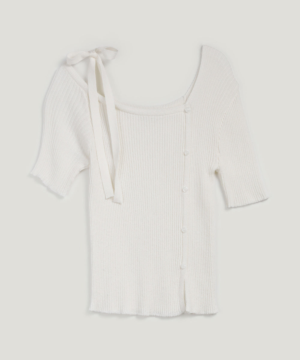 [TWEE] Inlove Asymmetric Off-Shoulder Short-Sleeve Knit
