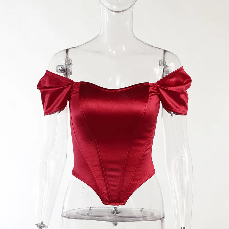 Summer New Elegant Satin Bow Tie Corset Top for Women Summer Sleeveless Backless Cropped Tops T SHIRT Club Party Clothe