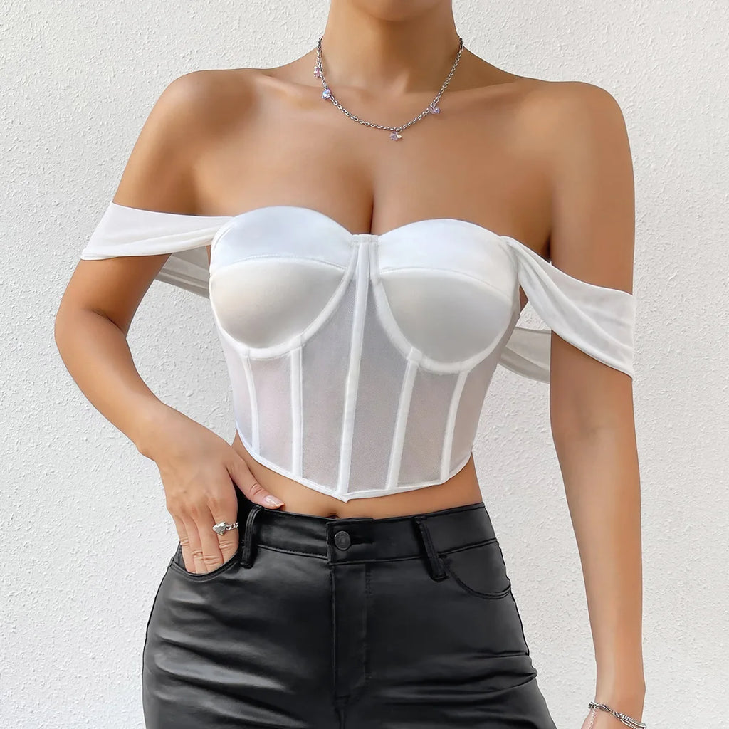 Women's Breathable Crop Tank Corset Tops Thin Outer Wear Bra Tank with Rhinestone Decoration