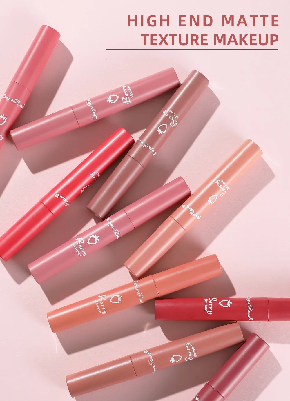 Liquid Lipstick Matte Strawberry Lip Gloss Cosmetic Waterproof Lip Glaze Non-stick Cup Long Lasting Lip Tint 12 Color Lip Makeup