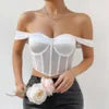 Women's Breathable Crop Tank Corset Tops Thin Outer Wear Bra Tank with Rhinestone Decoration