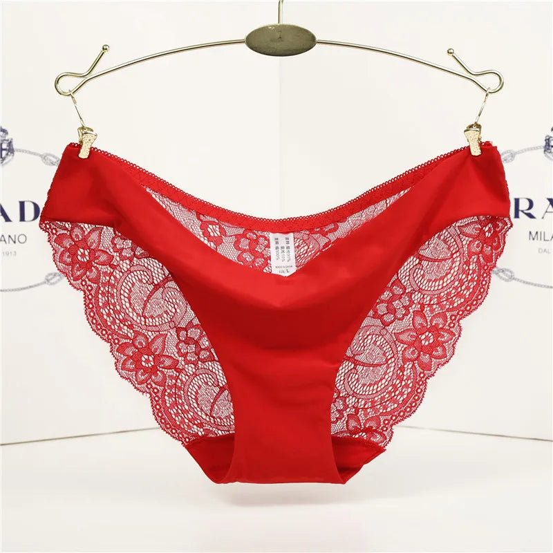 Women's Sexy Lace Panties Seamless Cotton Breathable Briefs Girls Transparent Underpants Plus Size Brand Underwear 1 Piece