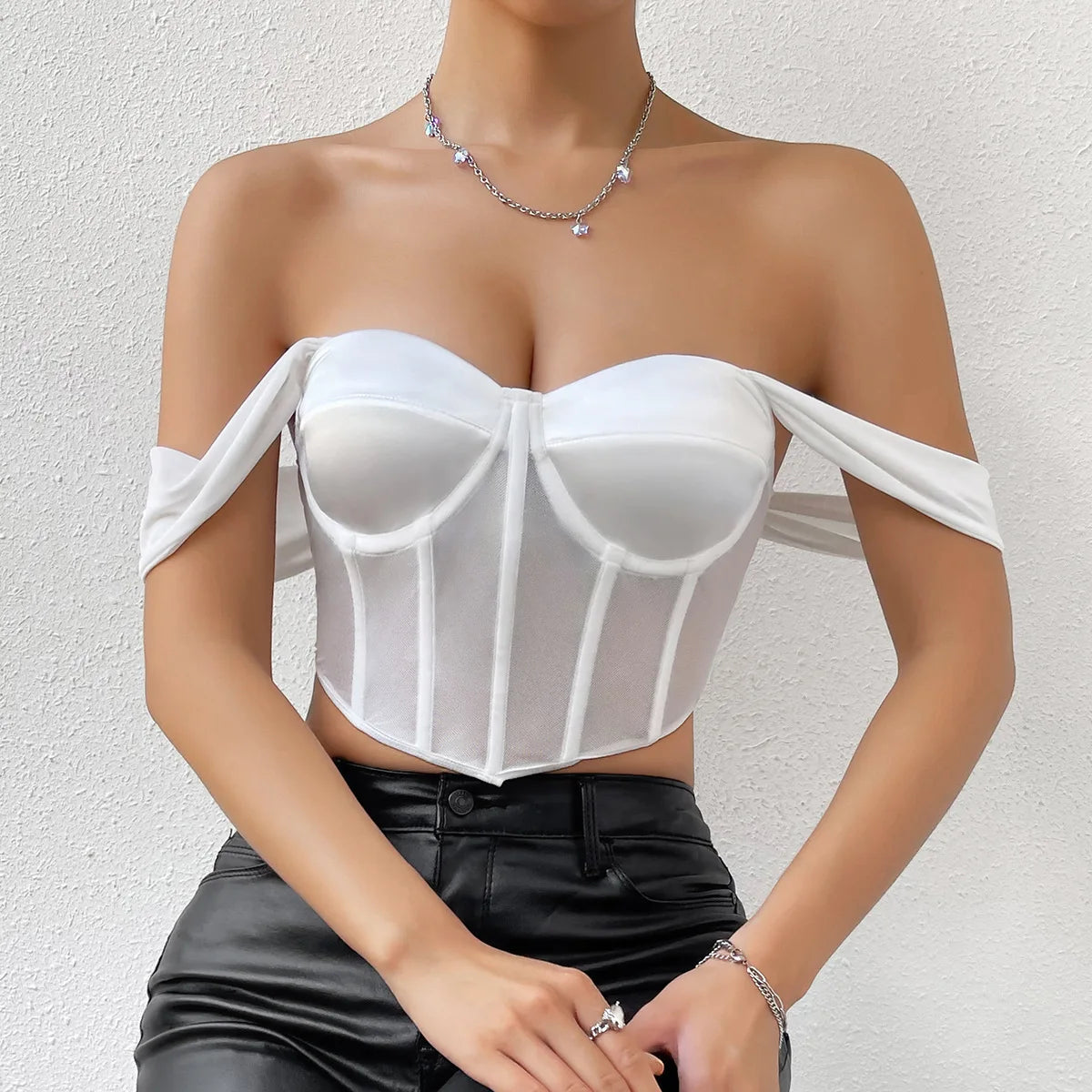 Women's Breathable Crop Tank Corset Tops Thin Outer Wear Bra Tank with Rhinestone Decoration
