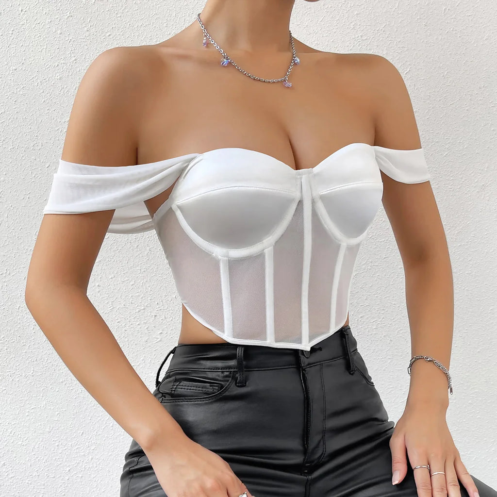 Women's Breathable Crop Tank Corset Tops Thin Outer Wear Bra Tank with Rhinestone Decoration