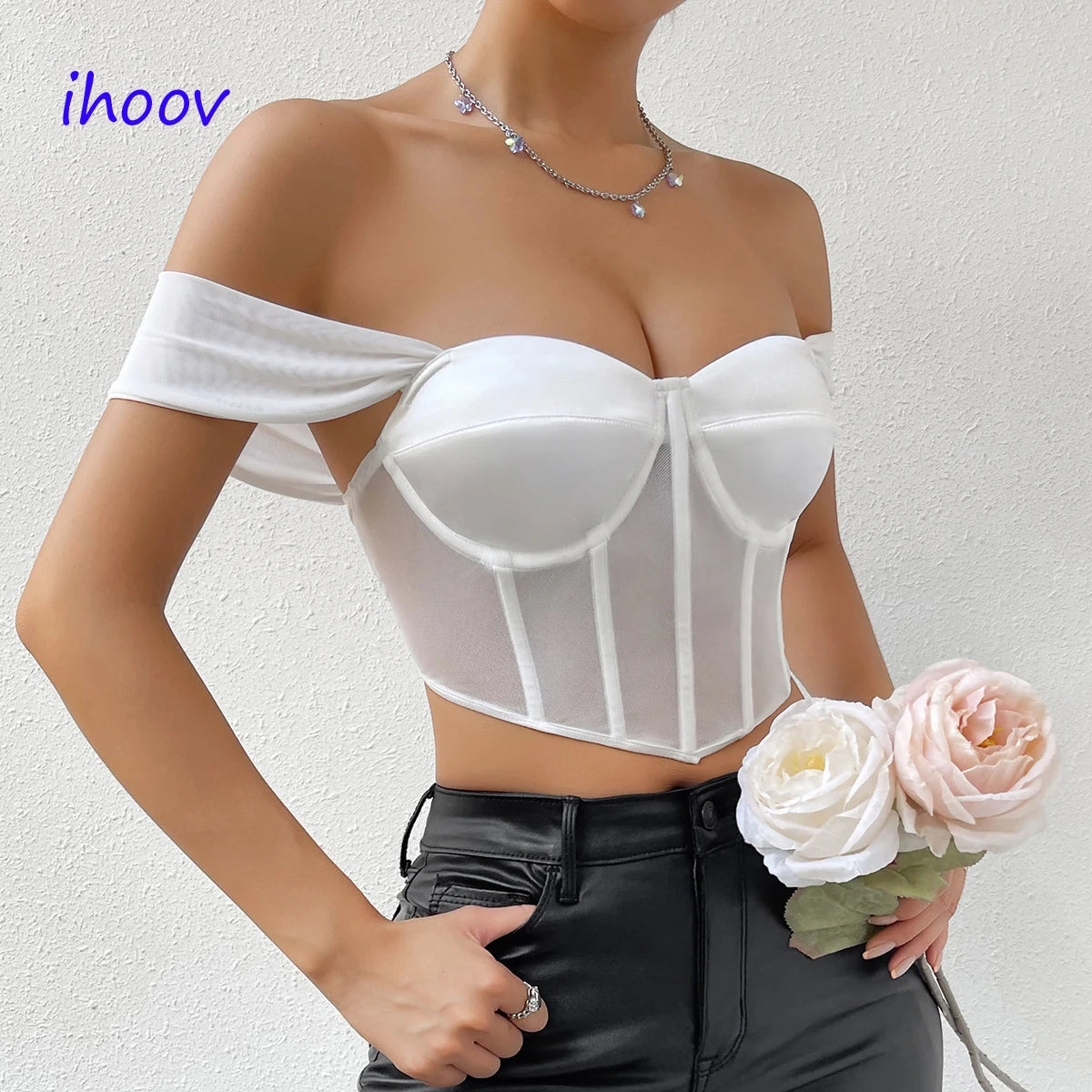 Women's Breathable Crop Tank Corset Tops Thin Outer Wear Bra Tank with Rhinestone Decoration