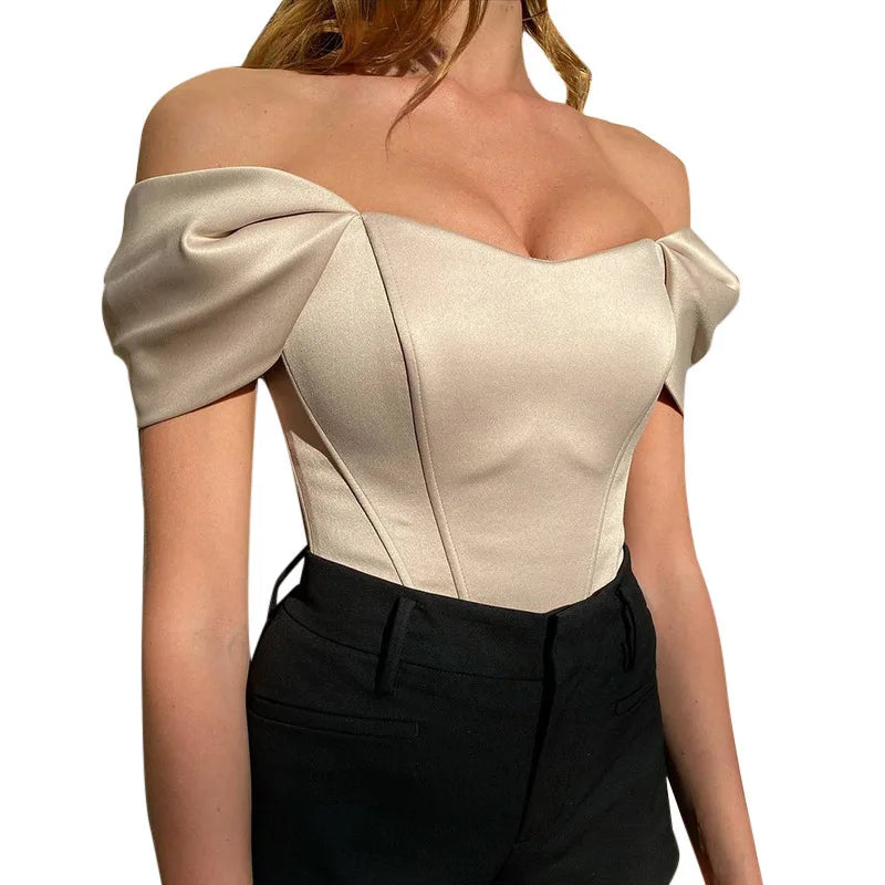 Wholesale New European American Women's Summer Fishbone Waist Cinching Tube Top Vest Satin Breathable Front Short
