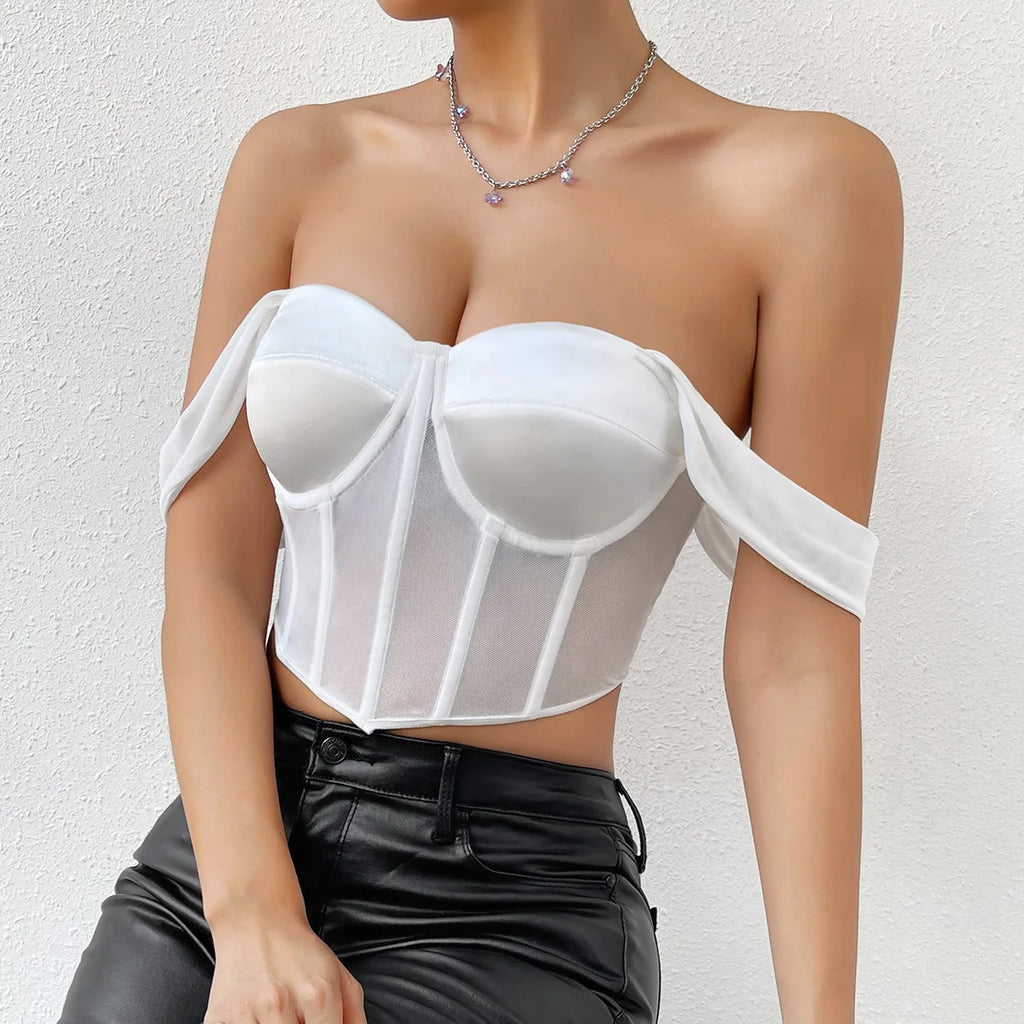 Women's Breathable Crop Tank Corset Tops Thin Outer Wear Bra Tank with Rhinestone Decoration