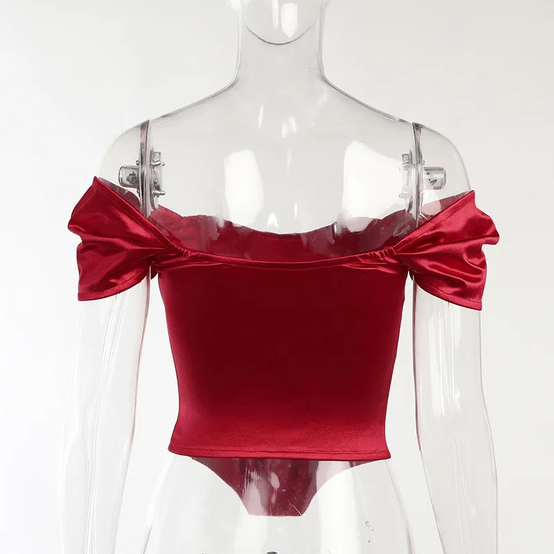 Summer New Elegant Satin Bow Tie Corset Top for Women Summer Sleeveless Backless Cropped Tops T SHIRT Club Party Clothe
