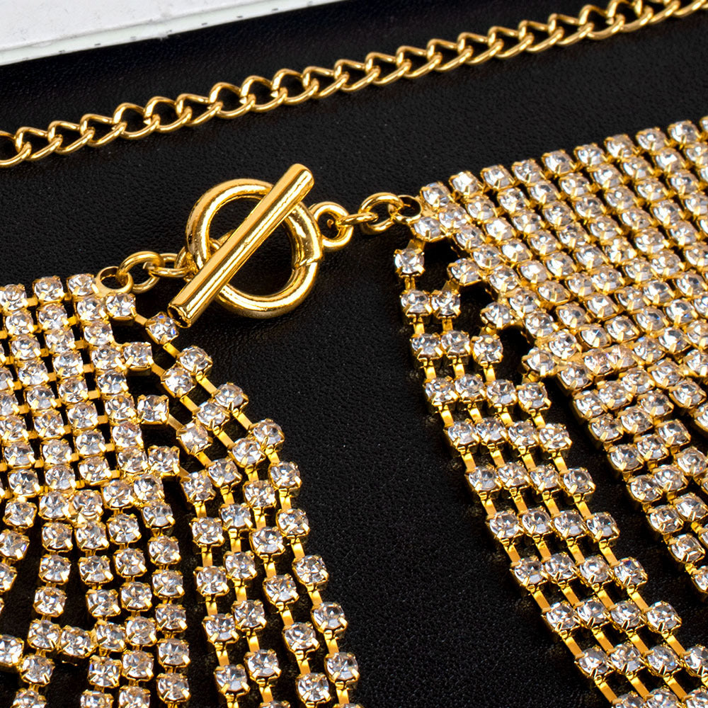 Cross-border Hot Diamond Angel Wings Body Chain European and American Fashion Heavy Industry Shiny Full Diamond Catwalk Tassel Chest Chain for Women
