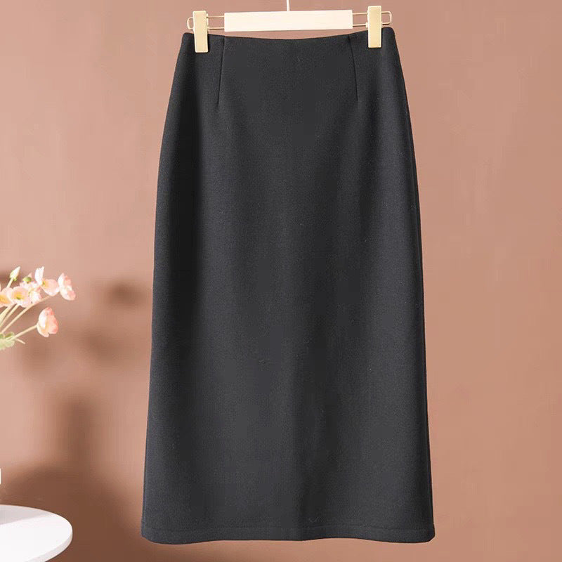 Acetate Cashmere Skirt Women's Mid-Length High-End Elegant High-Waist Slimming Rear Split Wool Straight Skirt Autumn and Winter New