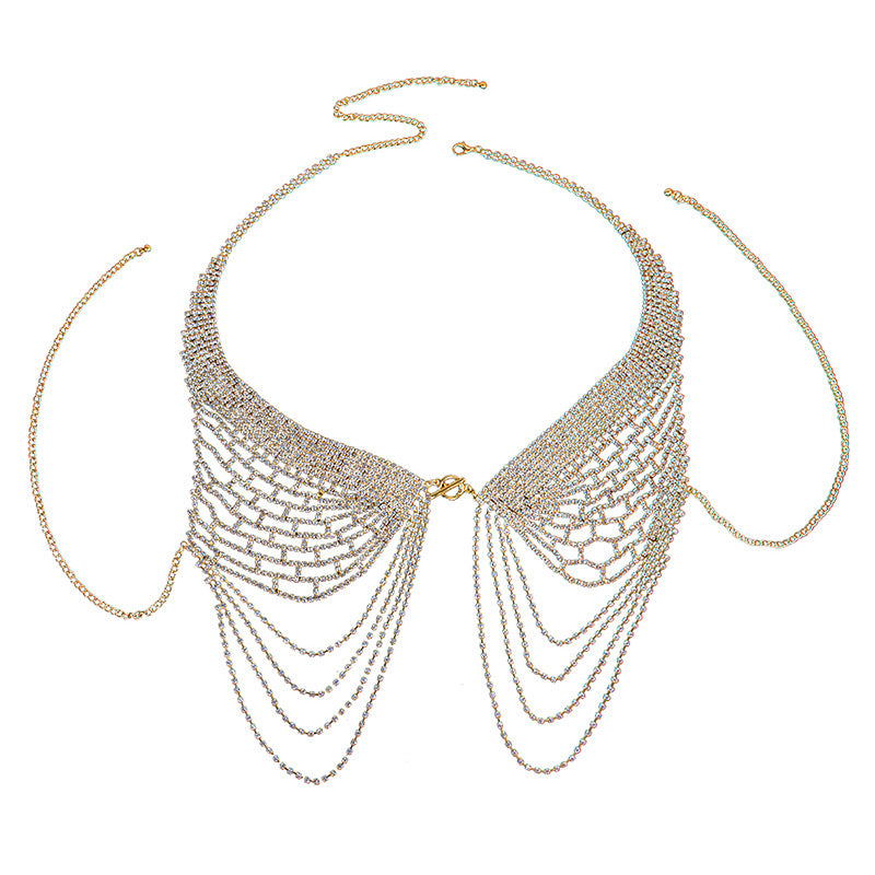 Cross-border Hot Diamond Angel Wings Body Chain European and American Fashion Heavy Industry Shiny Full Diamond Catwalk Tassel Chest Chain for Women