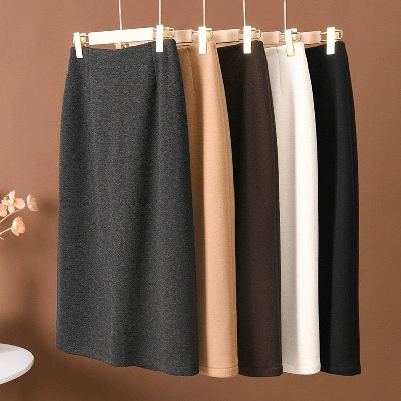 Acetate Cashmere Skirt Women's Mid-Length High-End Elegant High-Waist Slimming Rear Split Wool Straight Skirt Autumn and Winter New
