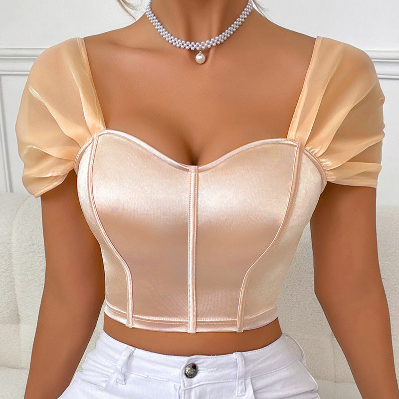 Cross-border Explosions Pure Desire High-end Sense Waistcoat Small Vest Sexy Style Color Ding French One-character Shoulder Beautiful Back Sling Tube Top