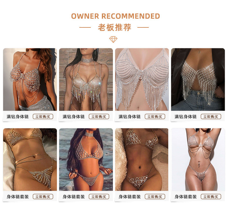 Cross-border Hot Diamond Angel Wings Body Chain European and American Fashion Heavy Industry Shiny Full Diamond Catwalk Tassel Chest Chain for Women