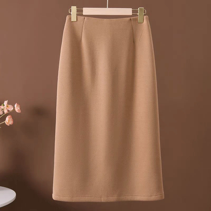 Acetate Cashmere Skirt Women's Mid-Length High-End Elegant High-Waist Slimming Rear Split Wool Straight Skirt Autumn and Winter New