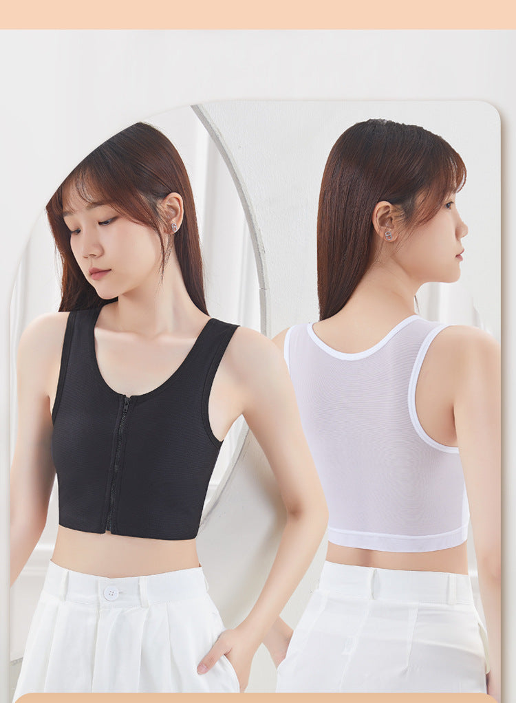 Front Zipper Belted Les Super Flat Big Chest Show Small Handsome T Shaping Chest Shrinkable Breast Wrap Shrinkable Underwear Female COS Student