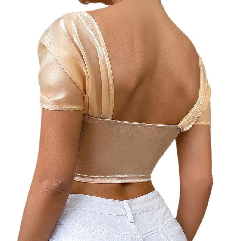 Cross-border Explosions Pure Desire High-end Sense Waistcoat Small Vest Sexy Style Color Ding French One-character Shoulder Beautiful Back Sling Tube Top