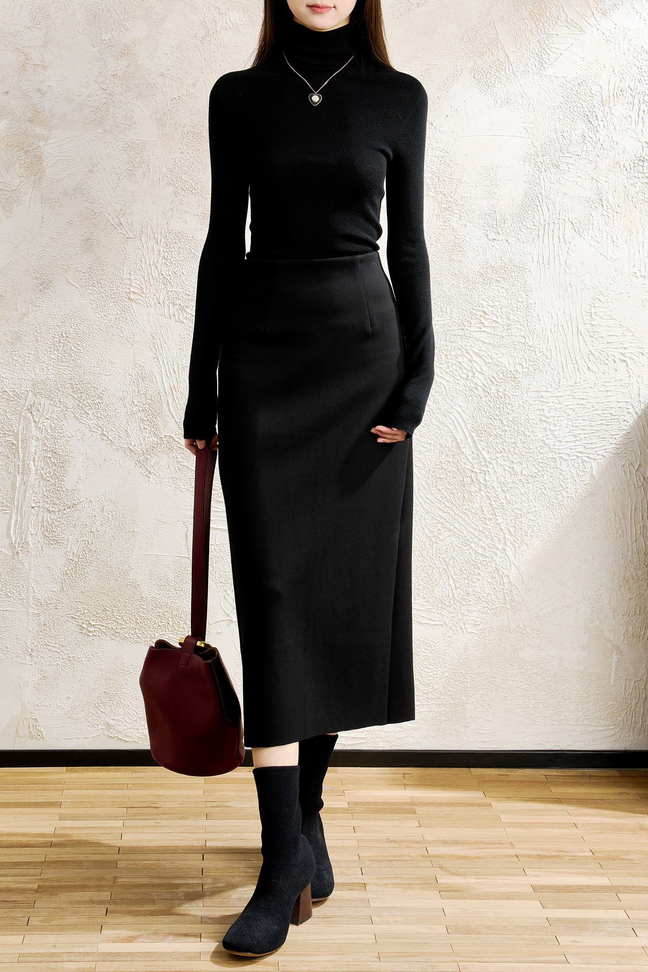 Acetate Cashmere Skirt Women's Mid-Length High-End Elegant High-Waist Slimming Rear Split Wool Straight Skirt Autumn and Winter New