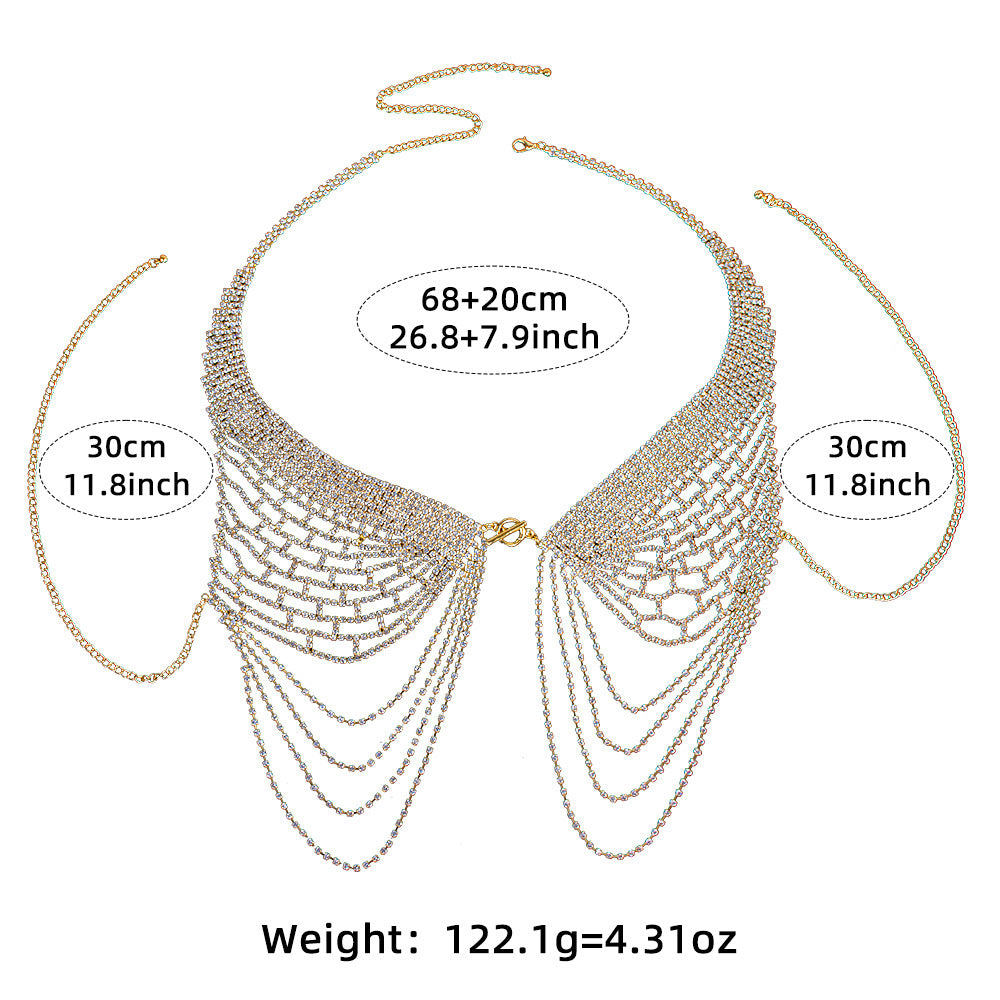 Cross-border Hot Diamond Angel Wings Body Chain European and American Fashion Heavy Industry Shiny Full Diamond Catwalk Tassel Chest Chain for Women