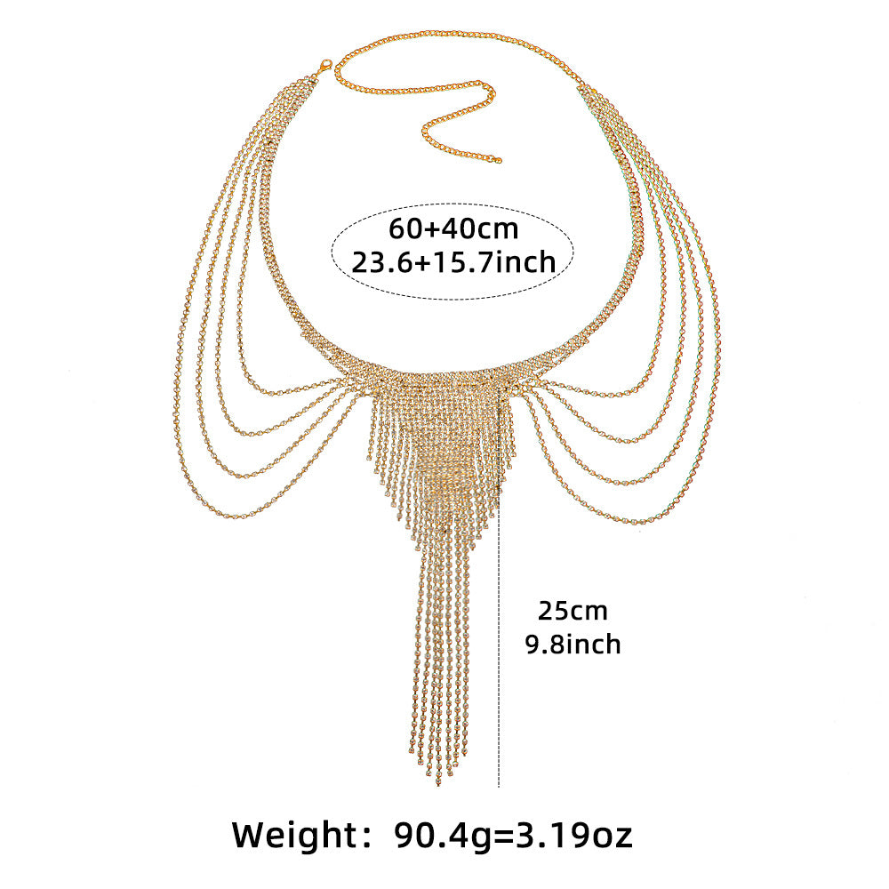 Cross-border Hot Diamond Angel Wings Body Chain European and American Fashion Heavy Industry Shiny Full Diamond Catwalk Tassel Chest Chain for Women
