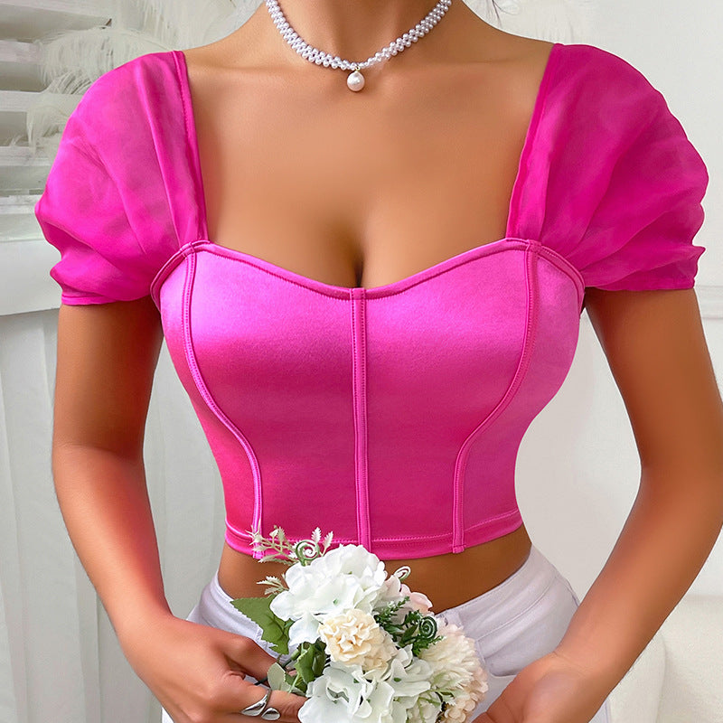 Cross-border Explosions Pure Desire High-end Sense Waistcoat Small Vest Sexy Style Color Ding French One-character Shoulder Beautiful Back Sling Tube Top