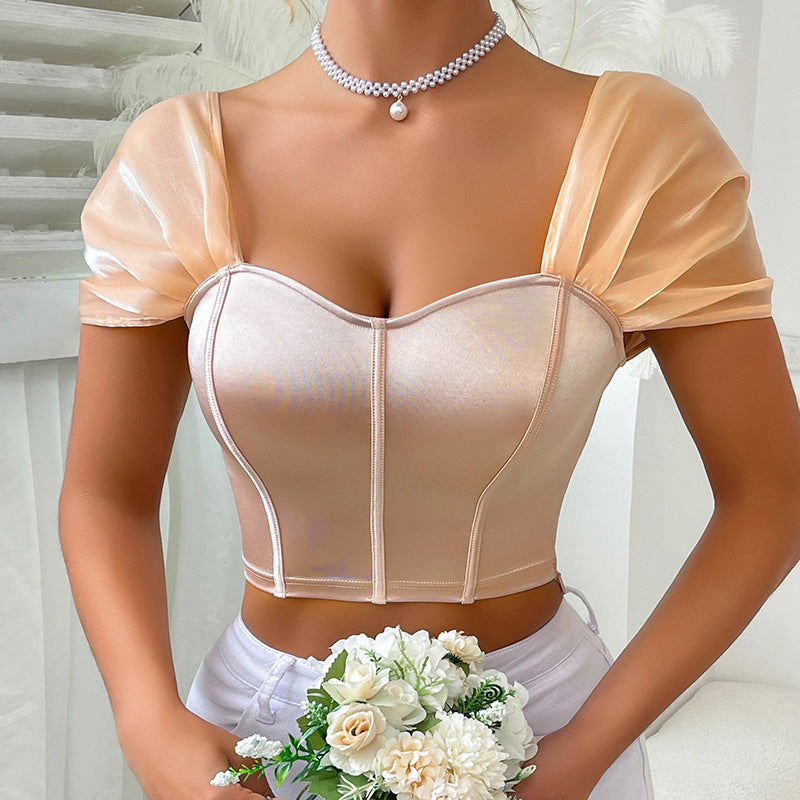 Cross-border Explosions Pure Desire High-end Sense Waistcoat Small Vest Sexy Style Color Ding French One-character Shoulder Beautiful Back Sling Tube Top