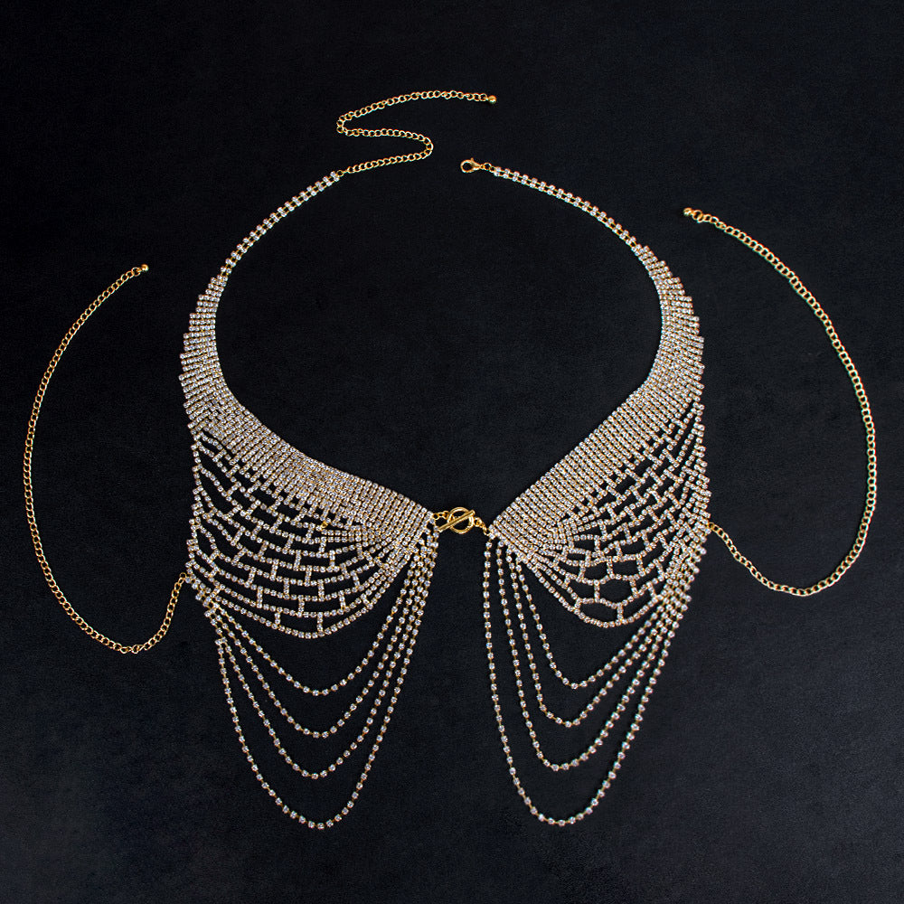 Cross-border Hot Diamond Angel Wings Body Chain European and American Fashion Heavy Industry Shiny Full Diamond Catwalk Tassel Chest Chain for Women