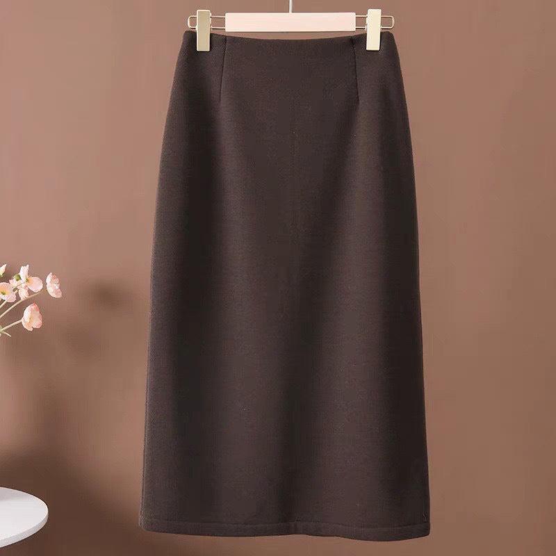 Acetate Cashmere Skirt Women's Mid-Length High-End Elegant High-Waist Slimming Rear Split Wool Straight Skirt Autumn and Winter New