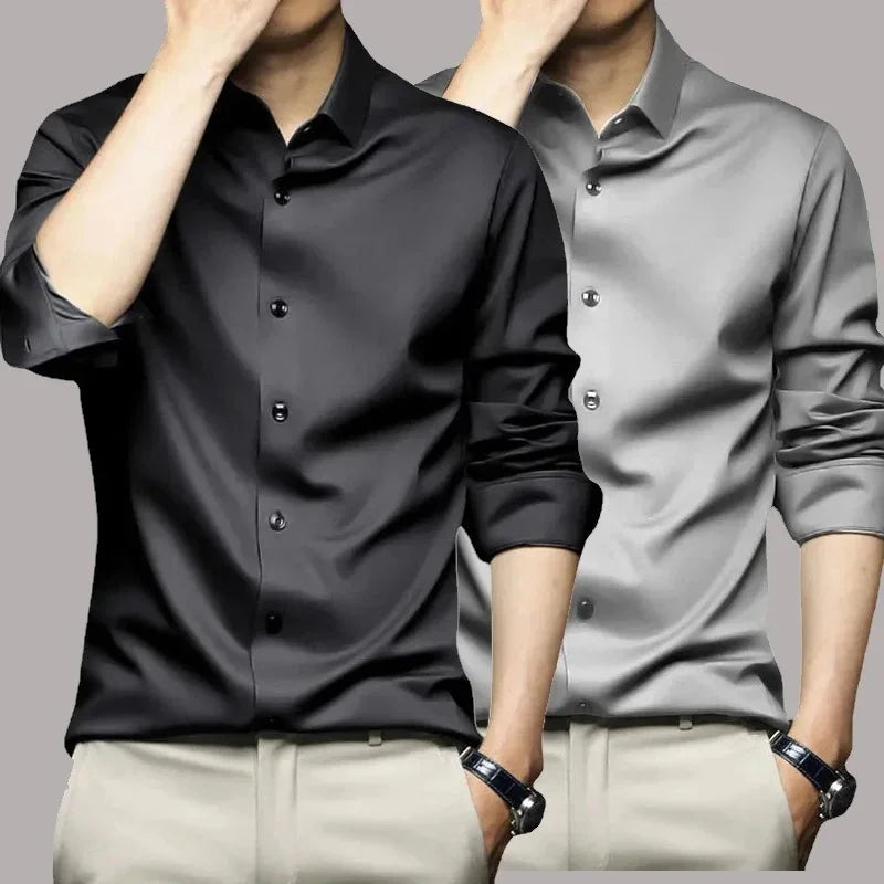 New Stretch Anti-Wrinkle Men's Shirts Long Sleeve Dress Shirts For Men Slim Fit Camisa Social Business Blouse White Shirt S-6XL