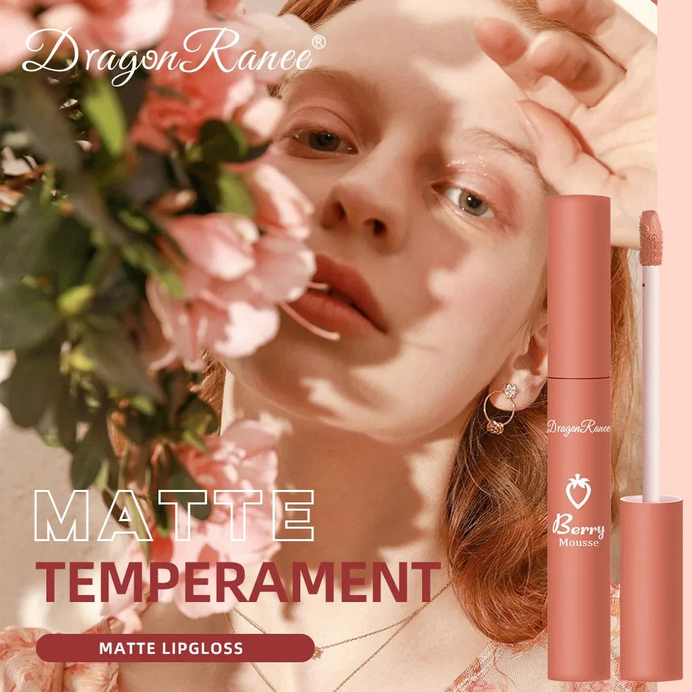Liquid Lipstick Matte Strawberry Lip Gloss Cosmetic Waterproof Lip Glaze Non-stick Cup Long Lasting Lip Tint 12 Color Lip Makeup
