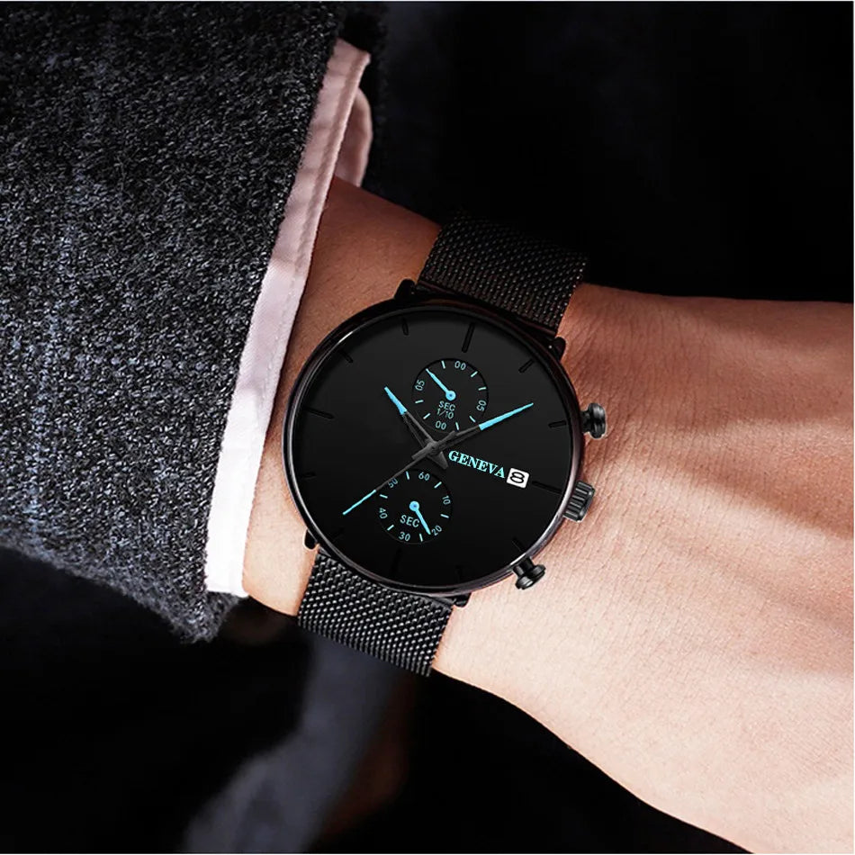 Men Watches Luxury Brand Date Calendar Watches Men Stainless Steel Mesh Watch For Mens Casual Quartz Watch Relogio Masculino Hot