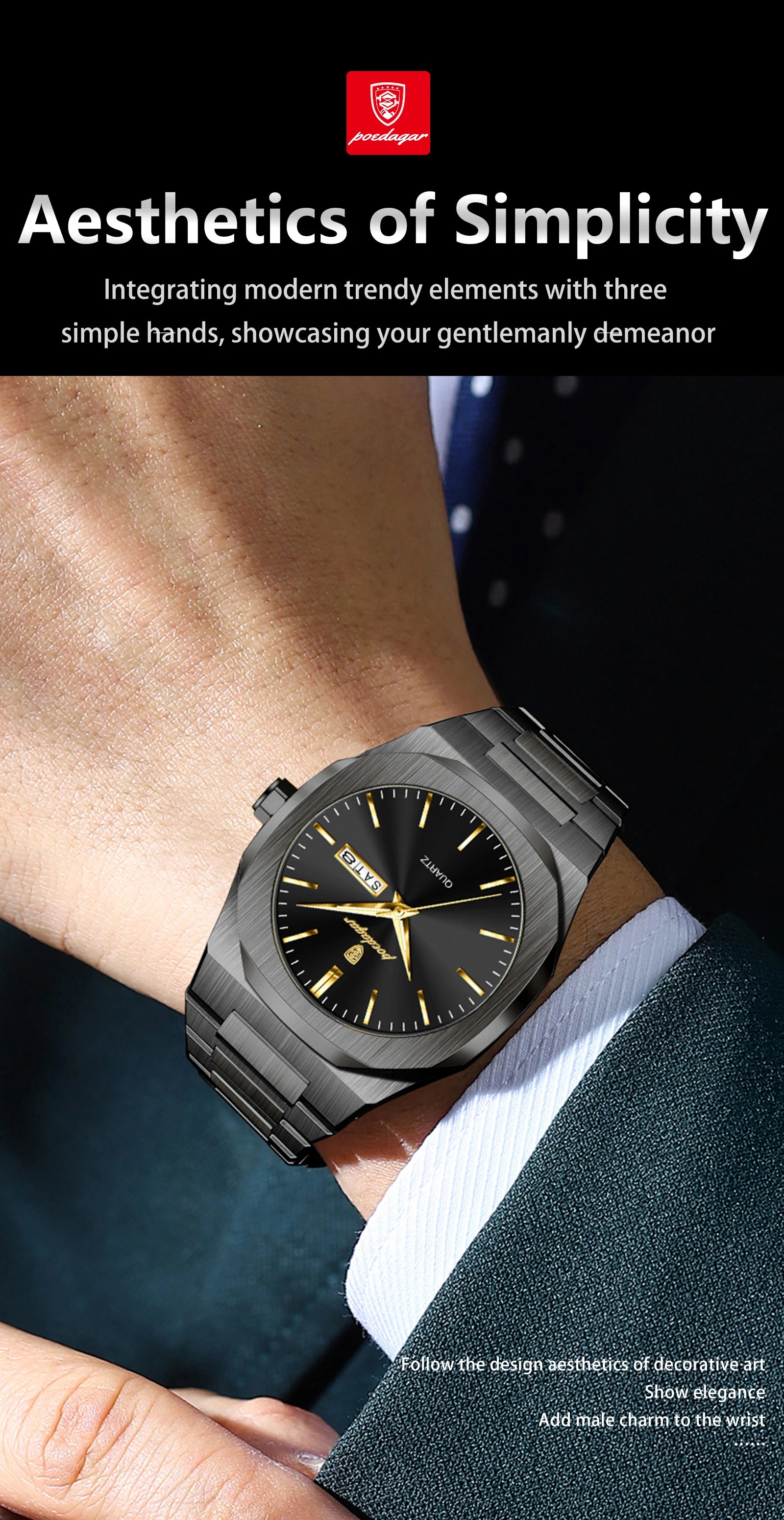 POEDAGAR Brand Fashion Male Watch Waterproof Luminous Stainless Steel Watches For Men Date Week Quartz Casual Men's Clock Reloj