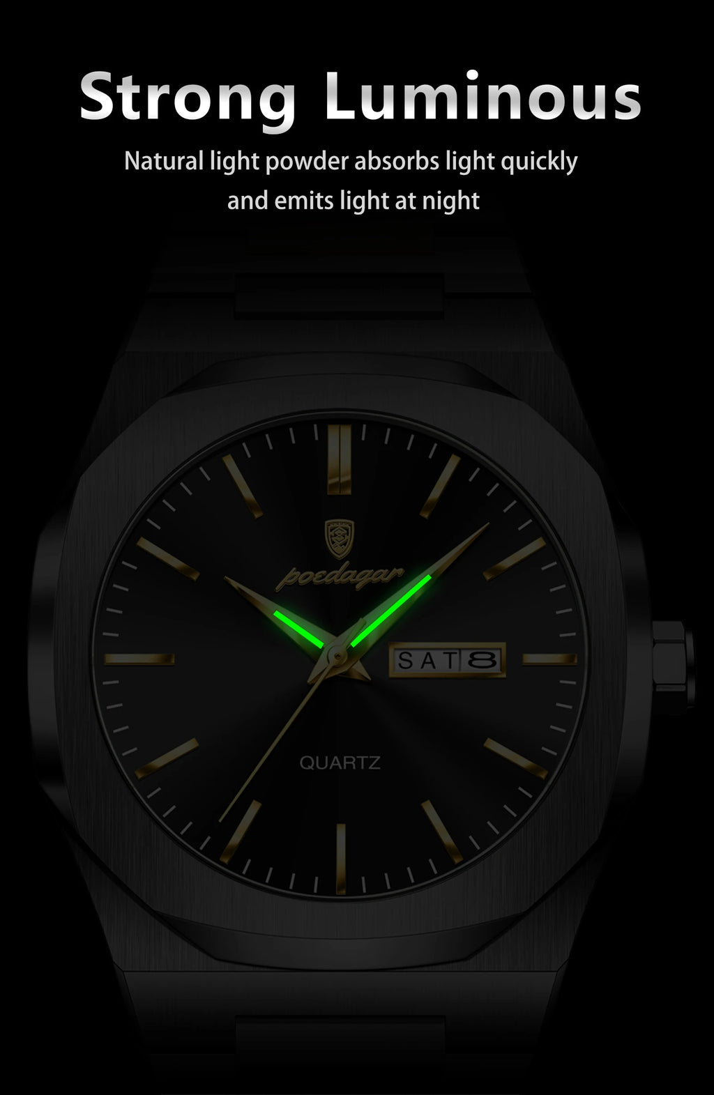 POEDAGAR Brand Fashion Male Watch Waterproof Luminous Stainless Steel Watches For Men Date Week Quartz Casual Men's Clock Reloj