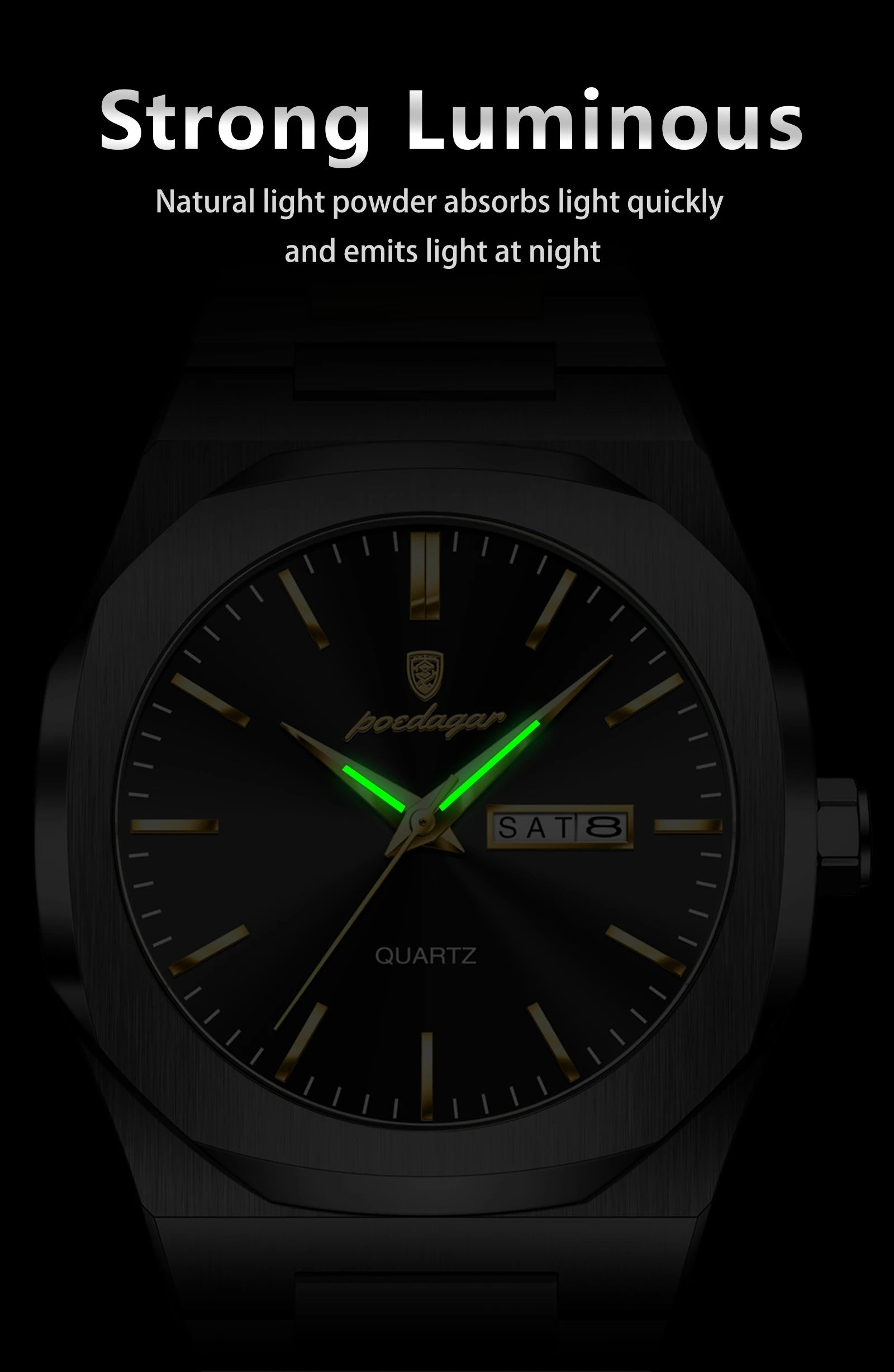 POEDAGAR Brand Fashion Male Watch Waterproof Luminous Stainless Steel Watches For Men Date Week Quartz Casual Men's Clock Reloj