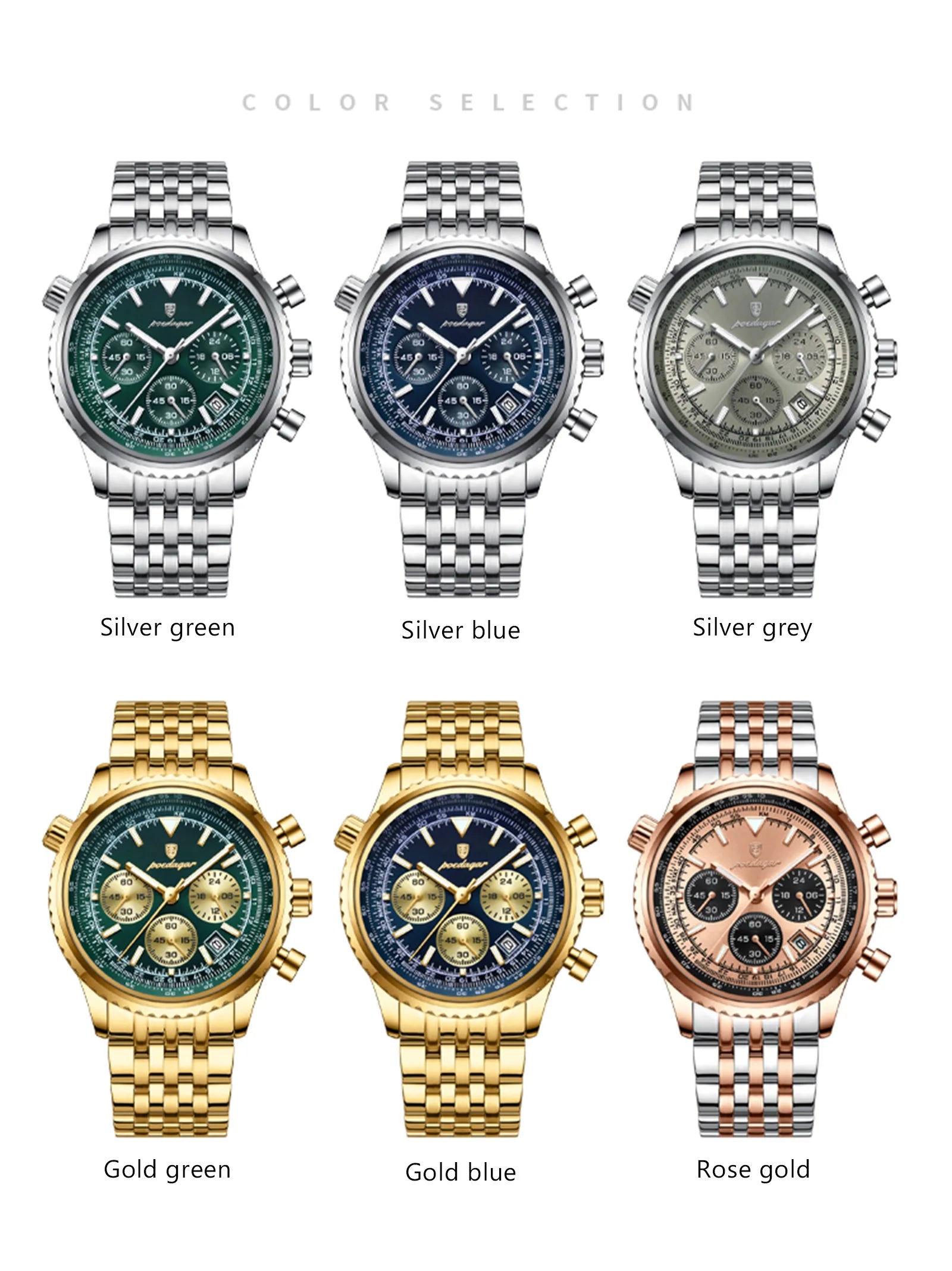 POEDAGAR Luxury Watches For Man Date Chronograph Stainless Steel Sport Men Watch Waterproof Luminous Quartz Military Men's Watch
