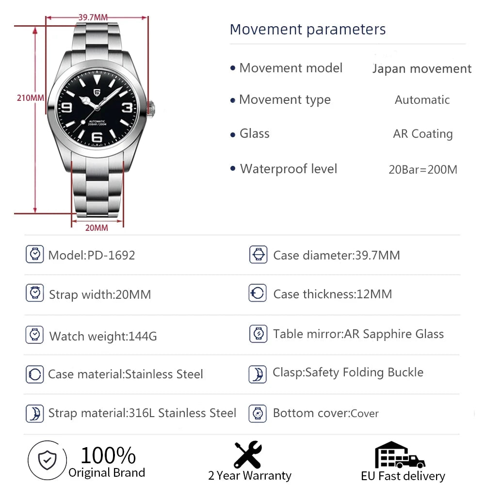 2025 New PAGANI DESIGN 40MM Men Mechanical Wristwatches Top Brand Sapphire Glass AR Coated Automatic Luminous Watch for Men