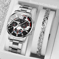2PCS Men Business Watches Fashion Steel Band Male Analog Quartz Watch Bracelet Set Relogio Masculino Reloj Hombre（Without Box）